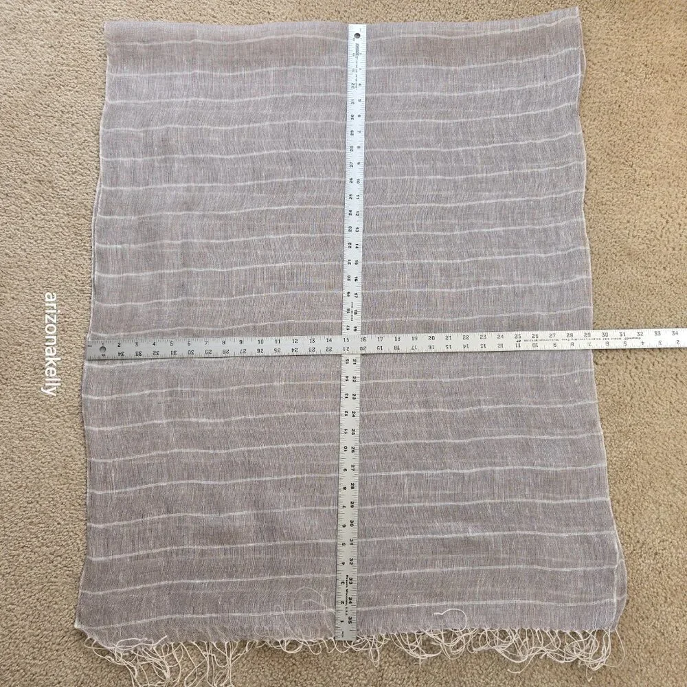 Linen Scarf Tan With White Stripes
